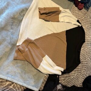 SHEIN Colorblock Sweater - Black, Brown, Cream
